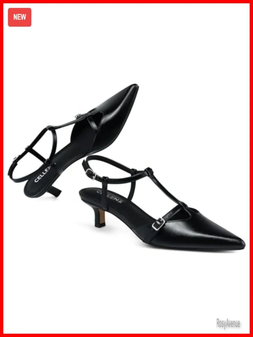 Faux Leather Kitten Heel Pumps with Ankle Strap Slingback, Comfortable 2-Inch